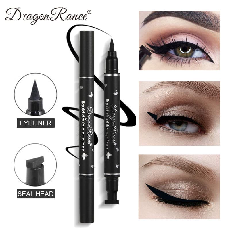 Dual-Ended Stamp Eyeliner Pen - Marker Style, Mini Triangular Stamp, 2-in-1 Lazy Makeup Eyeliner Tool
