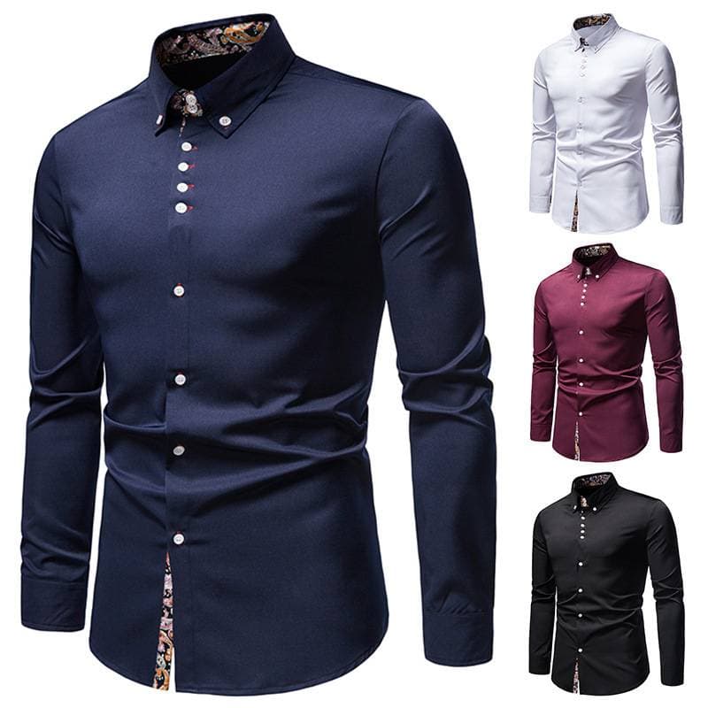 Men's Clothing Plaid Color Matching Fashion Slim Business Casual Men's Long-sleeved Shirt