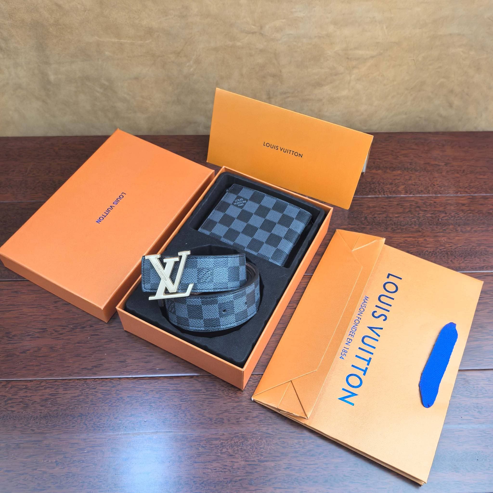 Ensemble de ceintures portefeuille pour homme, marque de luxe, design tendance, boucle, portefeuille court en cuir, porte-cartes, avec boîte, sans s