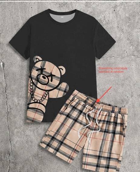 Ensemble t-shirt et short d'été décontracté pour homme, imprimé numérique 3D, polyester respirant et inextensible, manches courtes noires