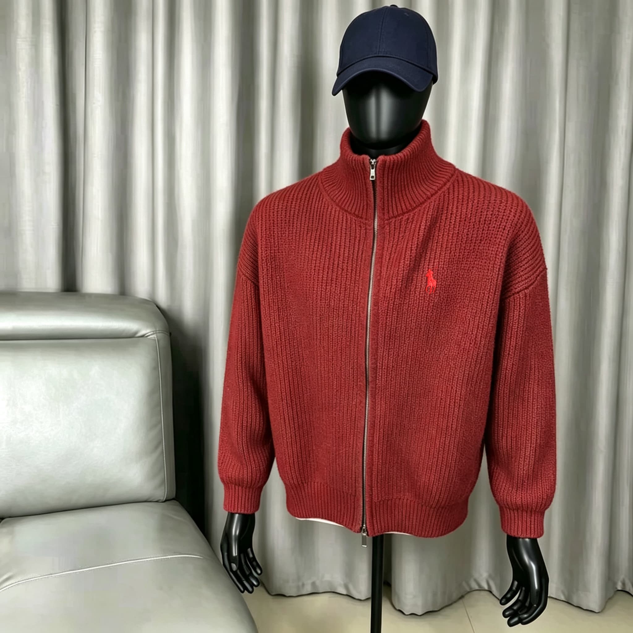 Gilet en maille Ralph Lauren 2026 pour homme, pull épais, fermeture éclair, col montant