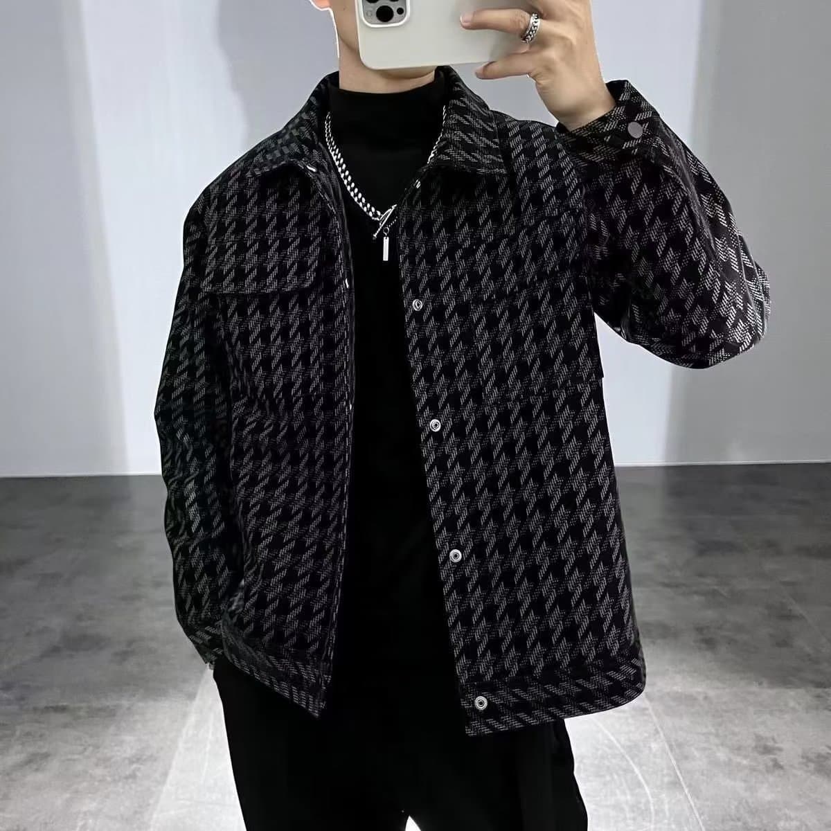 Veste Xiaoxiangfeng pour homme, haut de gamme, tendance, printemps et automne, jolie veste à carreaux, revers, ample, décontractée, pour couple