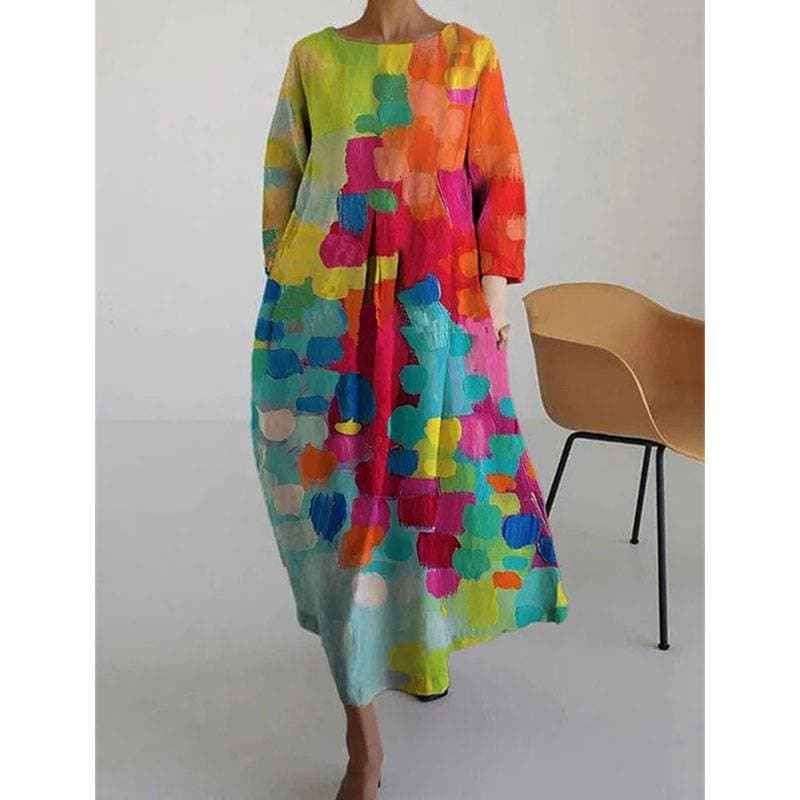 Women's cotton and linen craft mid-sleeve ladies dress