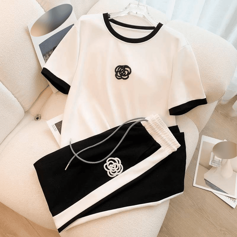 Women's Casual Senior Sense Of Leisure Sports Set Women's Summer Thin Fried Street Fashionable Wide-leg Pants Fashion Two-piece