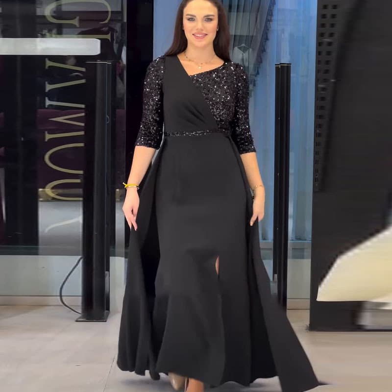 Women's Clothing Sequined Long Skirt Halter Neck Hot Style Backless Dress Slit High End Dress