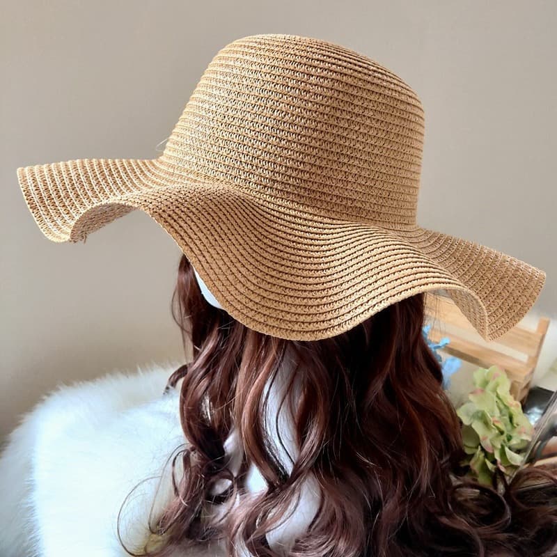 Straw hat for women in summer sun protection beach hat with wide brim, new style travel sunshade wave hat, handmade DIY sun hat