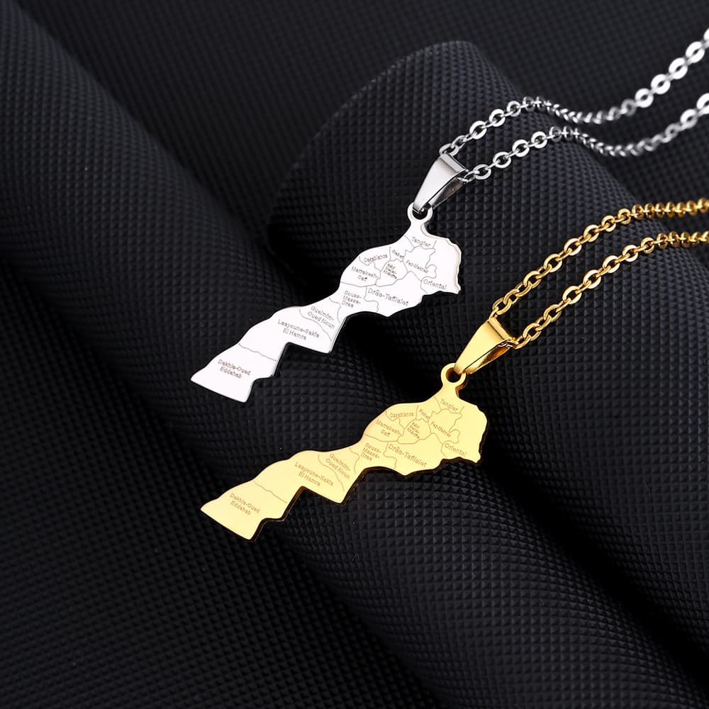 Stainless Steel Morocco Map and City Pendant Necklace Couple Style Ethnic Style Popular Personality Accessories