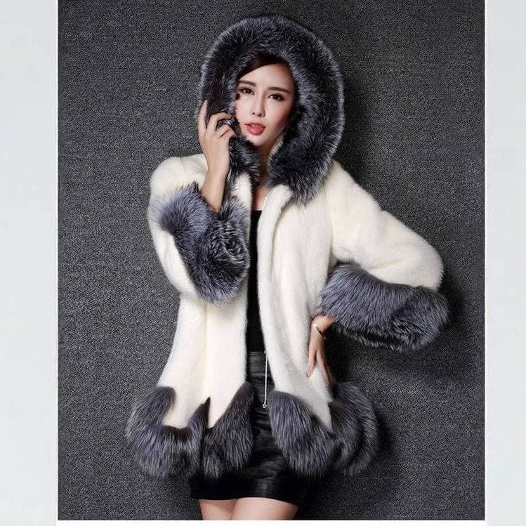 Luxury Fur Coat Women's Winter Fashion Long Coat With Hood Elegant Mink & Fox Fur Collar Plus Size Warm Outerwear For Ladies