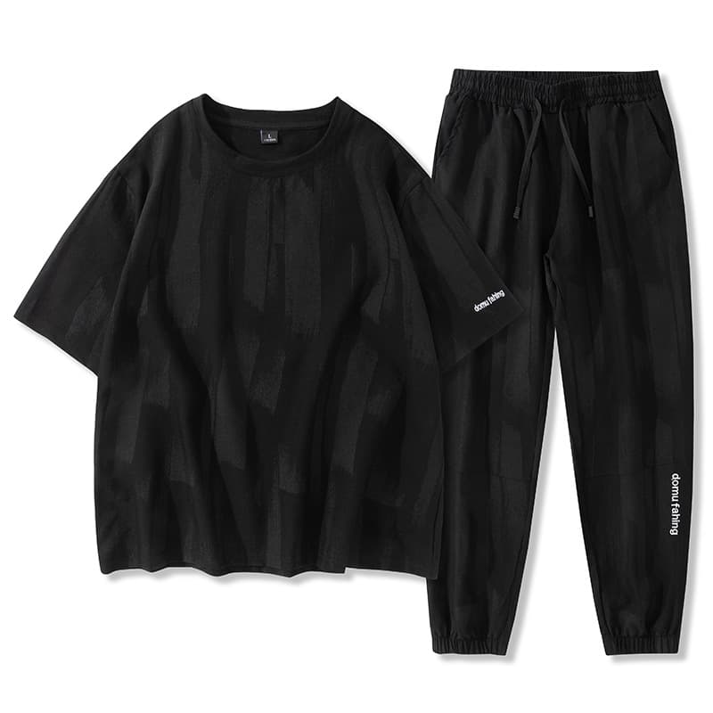 Men's Summer Sportswear Set - Lightweight Short Sleeve T-Shirt & Casual Joggers (Black/Blue/Gray)