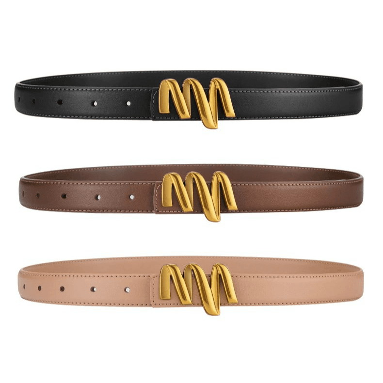 Ladies Trendy M Letter Smooth Buckle Genuine Cowhide Belt For Women All Match Casual Jeans Belt For Women