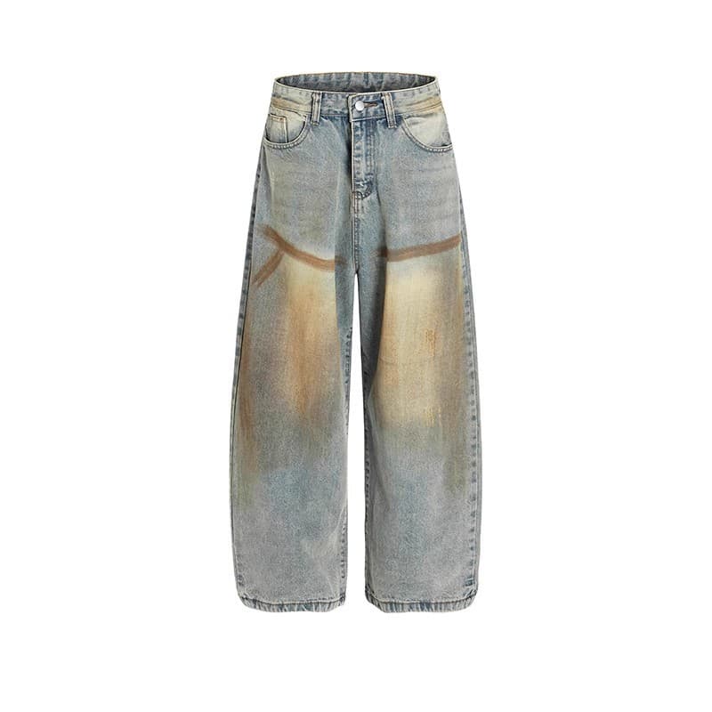 Vintage American Style Distressed Baggy Jeans For Men & Women – Loose Fit Straight Leg Denim Pants With Mud Wash & Retro Stitching