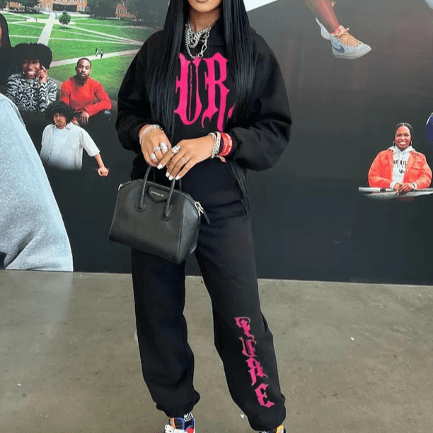 Women's Casual Color Matching Hooded Sweatshirt Suit Letter Printed Sweatshirt And Sweatpants Suit