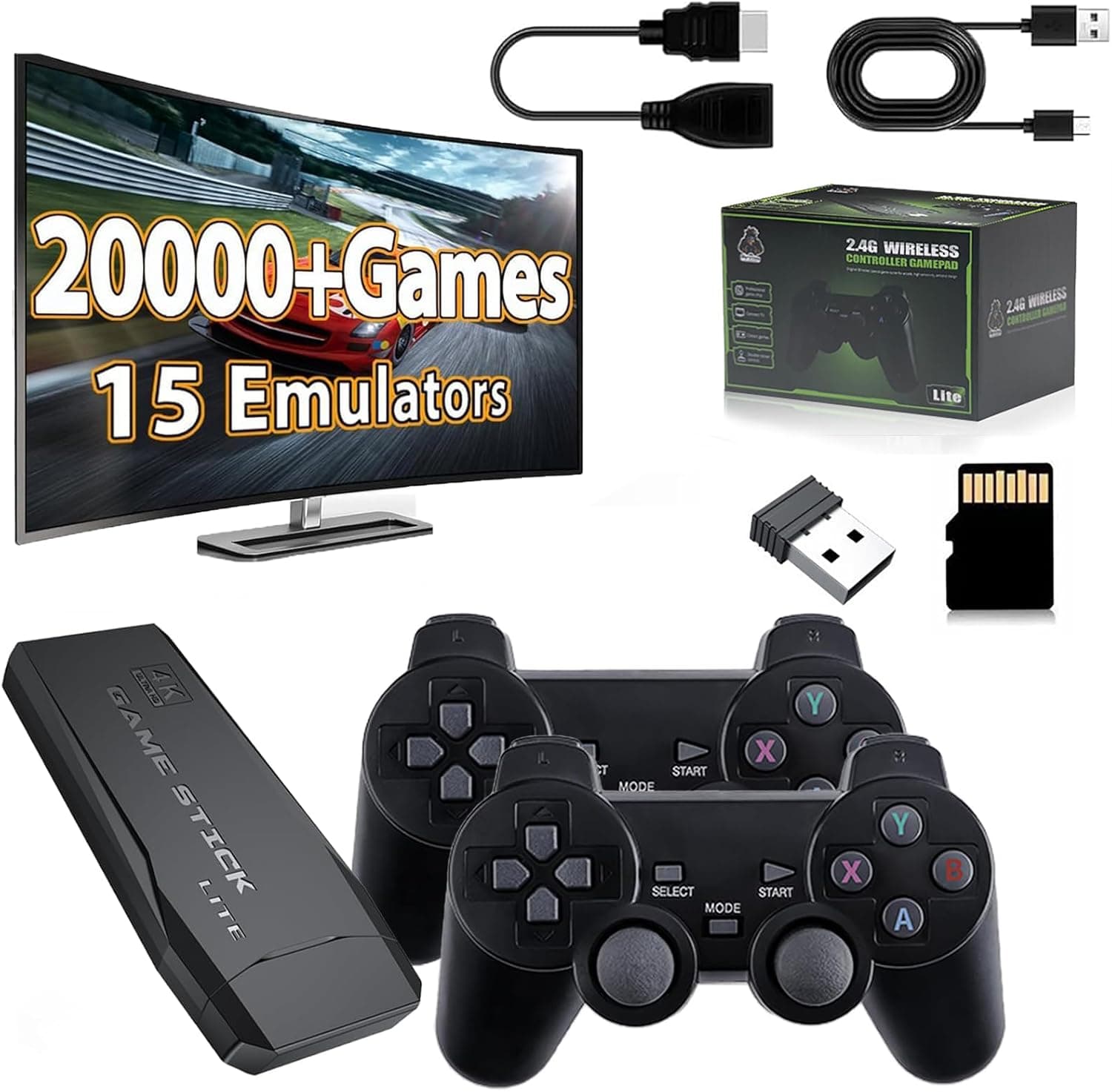 Wireless Mini Video Games Console, 10K+Games/20K+Games, 4K HDMI Output 2.4GHz Wireless Gaming Console, Retro Video Games Console for TV & Display