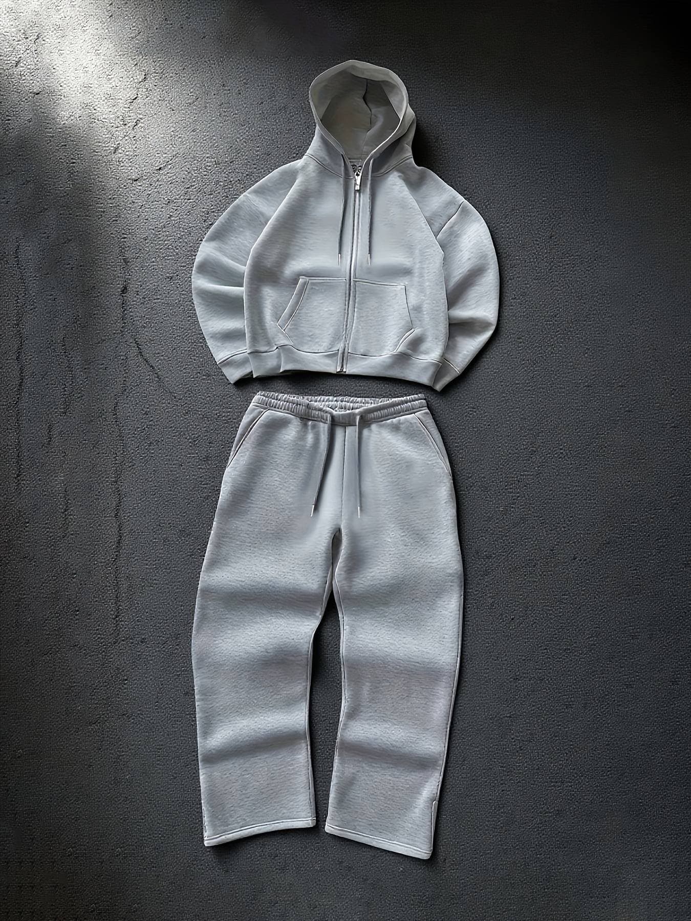 Men's Clothing2026 Solid Color Hooded Sweatshirt Set With Drawstring, Basic Style, And Zippered Pockets.