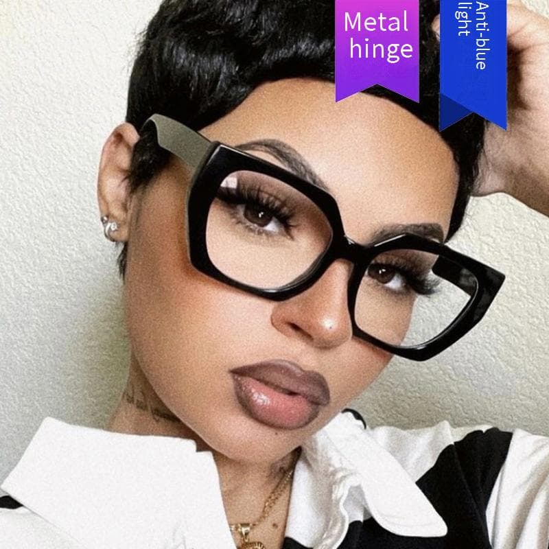 Women's Eyeglasses Retro Square Frame Multi Sided Cat Shaped Plain Glasses Frame New Anti Blue Light Can Be Matched With Myopia Flat Glasses