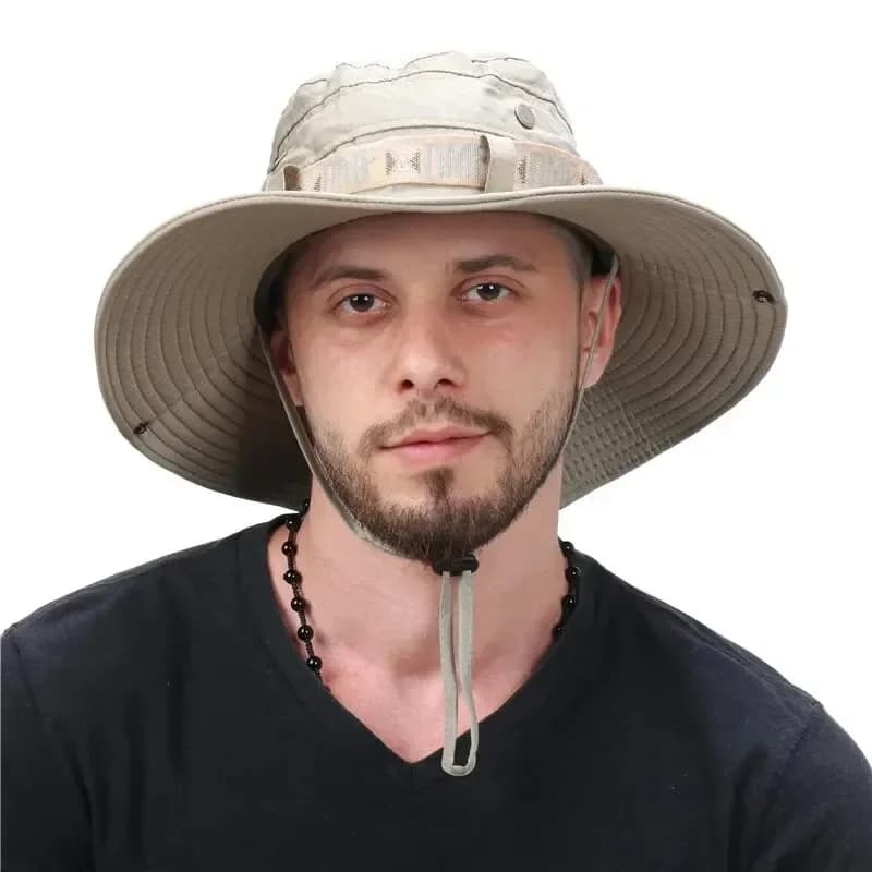 Fashion Summer Men Bucket Outdoor UV Protection Wide Brim Panama Safari Hunting Hiking Mesh Fisherman Hat Beach Sunscreen Cap