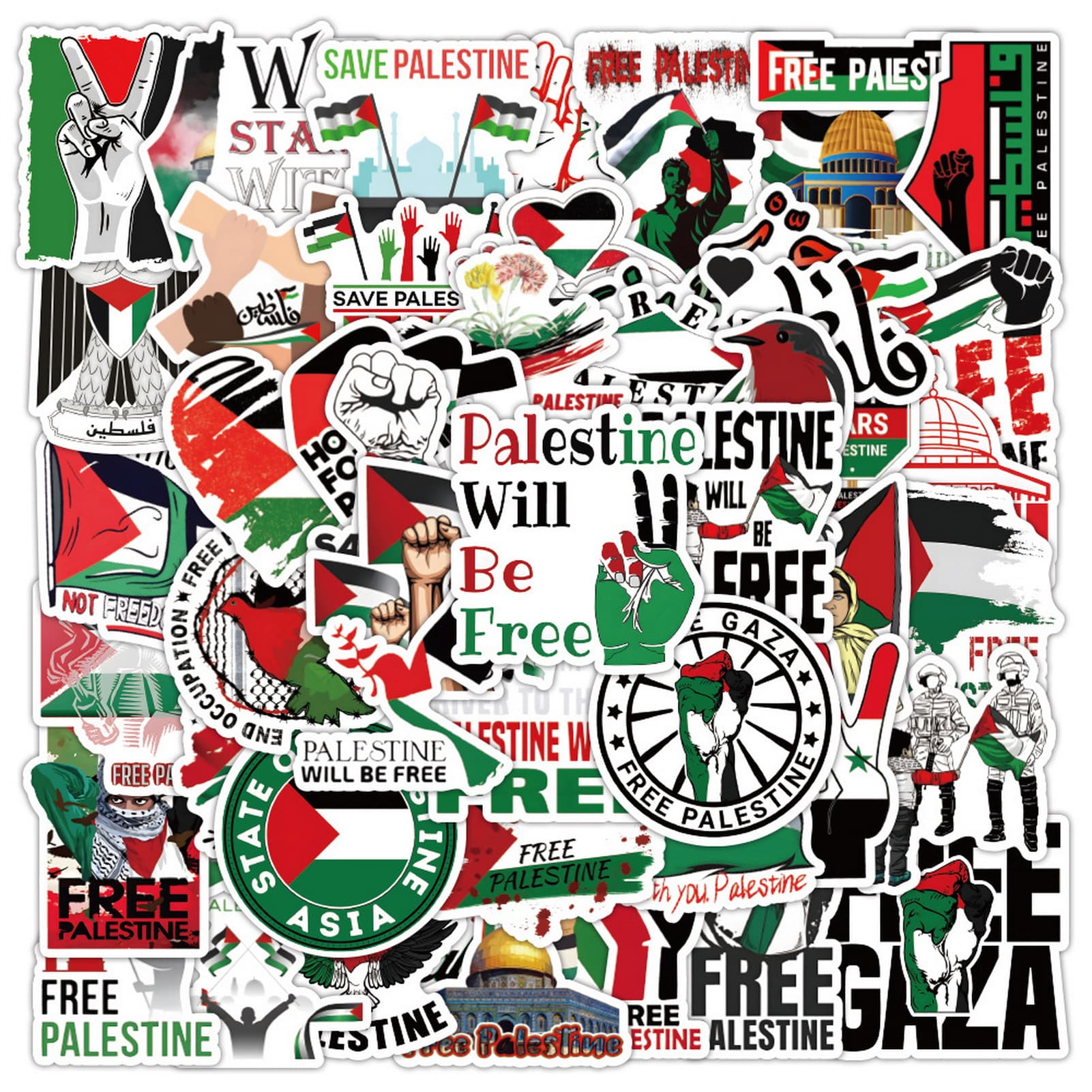 Hitech 50Pcs Free Palestine Stickers Cool Vinyl Decal for Adults Teens Kids Cartoon Graffiti Sticker