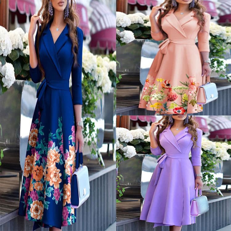 Women's solid color long-sleeved dress