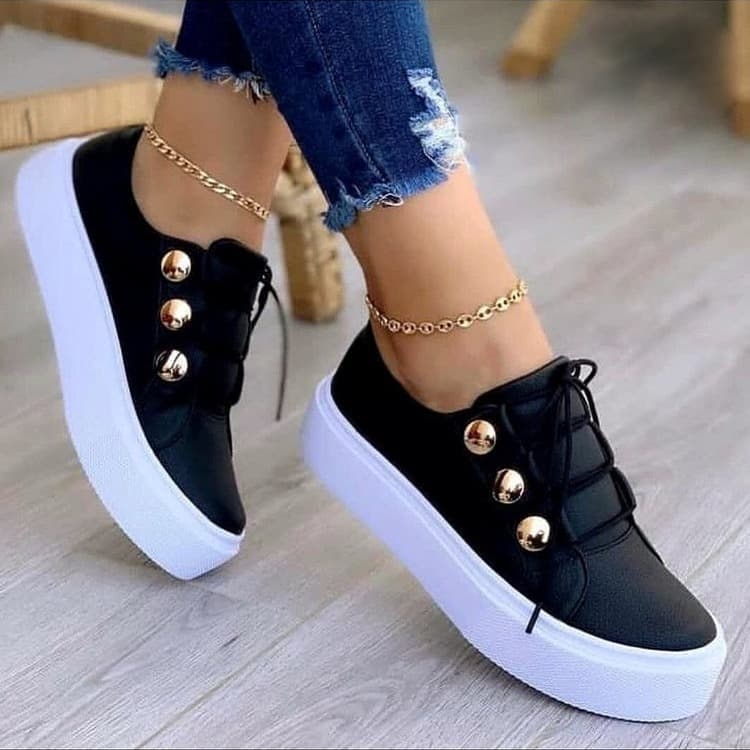 Large Size Women's Casual Round Toe Shoes Thick Sole Rubber Footwear Comfortable Single Shoes