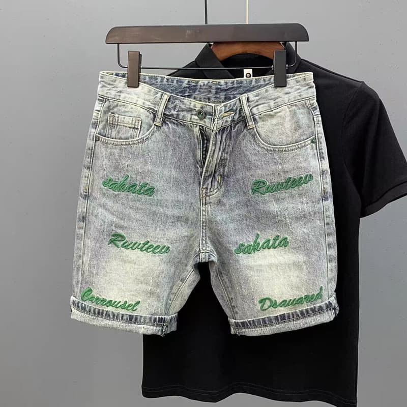 Summer brand denim men's trendy internet celebrity versatile casual shorts, social spirit, young man hole torn five