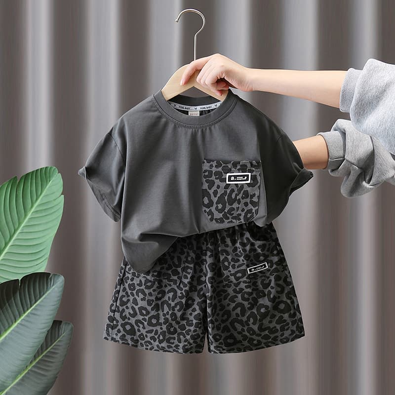 Mother Kids New Style Fashionable Clothes Summer Short Sleeve Leopard Print Two Piece Suit Summer