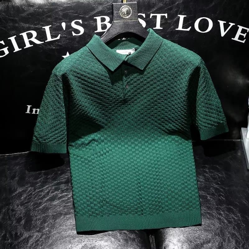 Men's Summer Ice Silk Polo Shirt – Stylish Slim Fit Short Sleeve Top With Contrast Collar (M-3XL, White/Black/Grey/Green/Beige)​