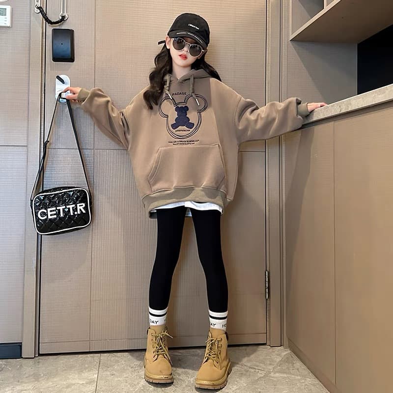 Girls' outfit 2023 new western-style autumn hooded children's top two-piece girls' clothing set