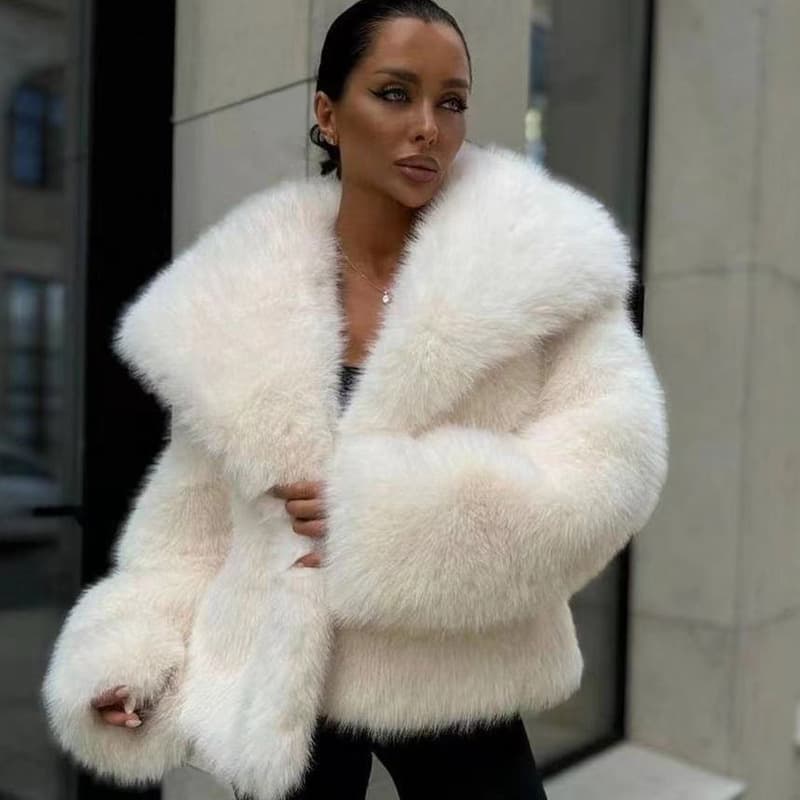 Cross Border Fur Coat Women's Large Lapel Fur Jacket Women's Fluffy Casual Fox Fur Coat Women's Clothing