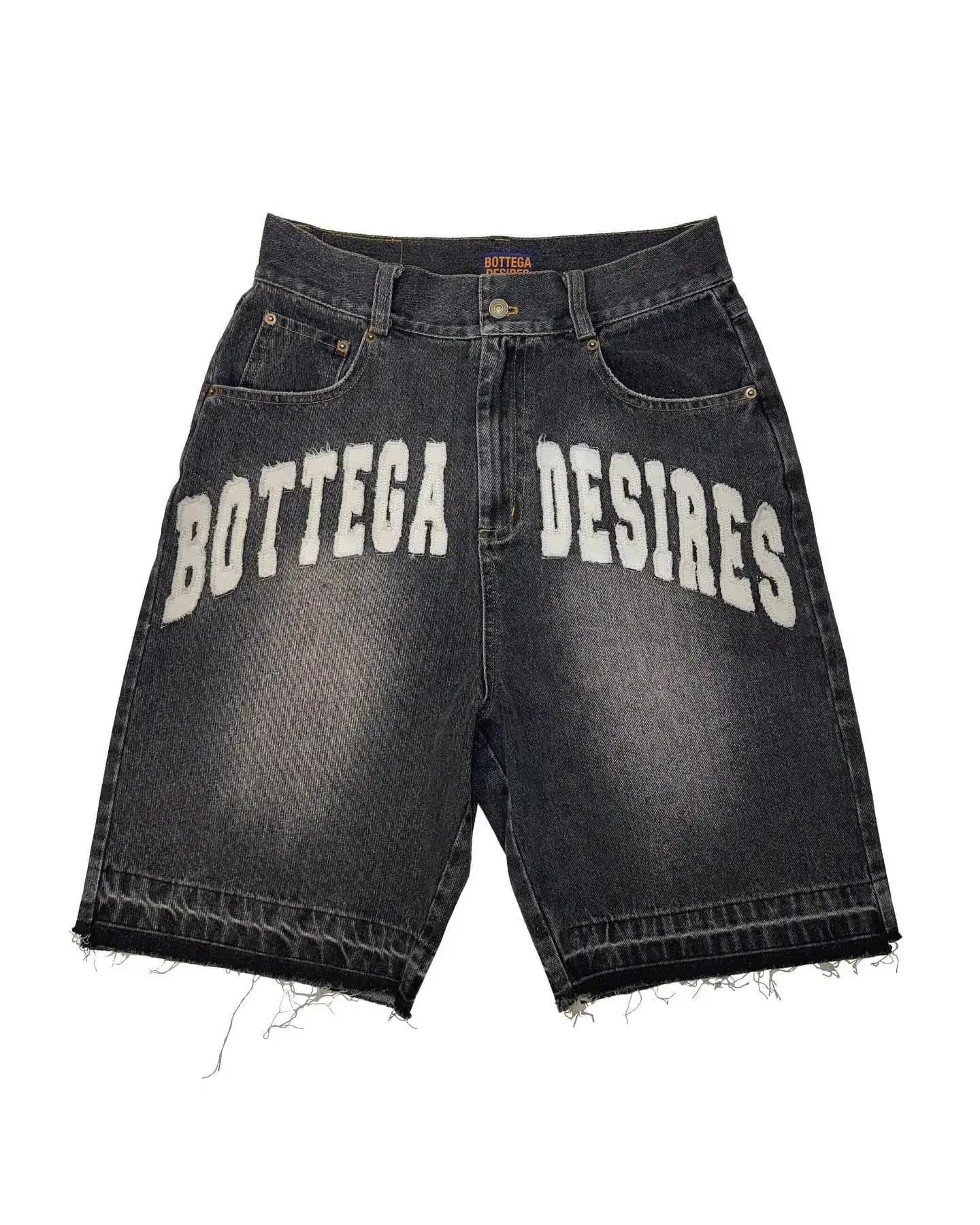 Hommes Noir Bleu Mer Short En Jean Y2k Rétro Lettre Patchwork Été Fi Sable Décontracté Épissé Jorts Gym Pantalons De Survêtement