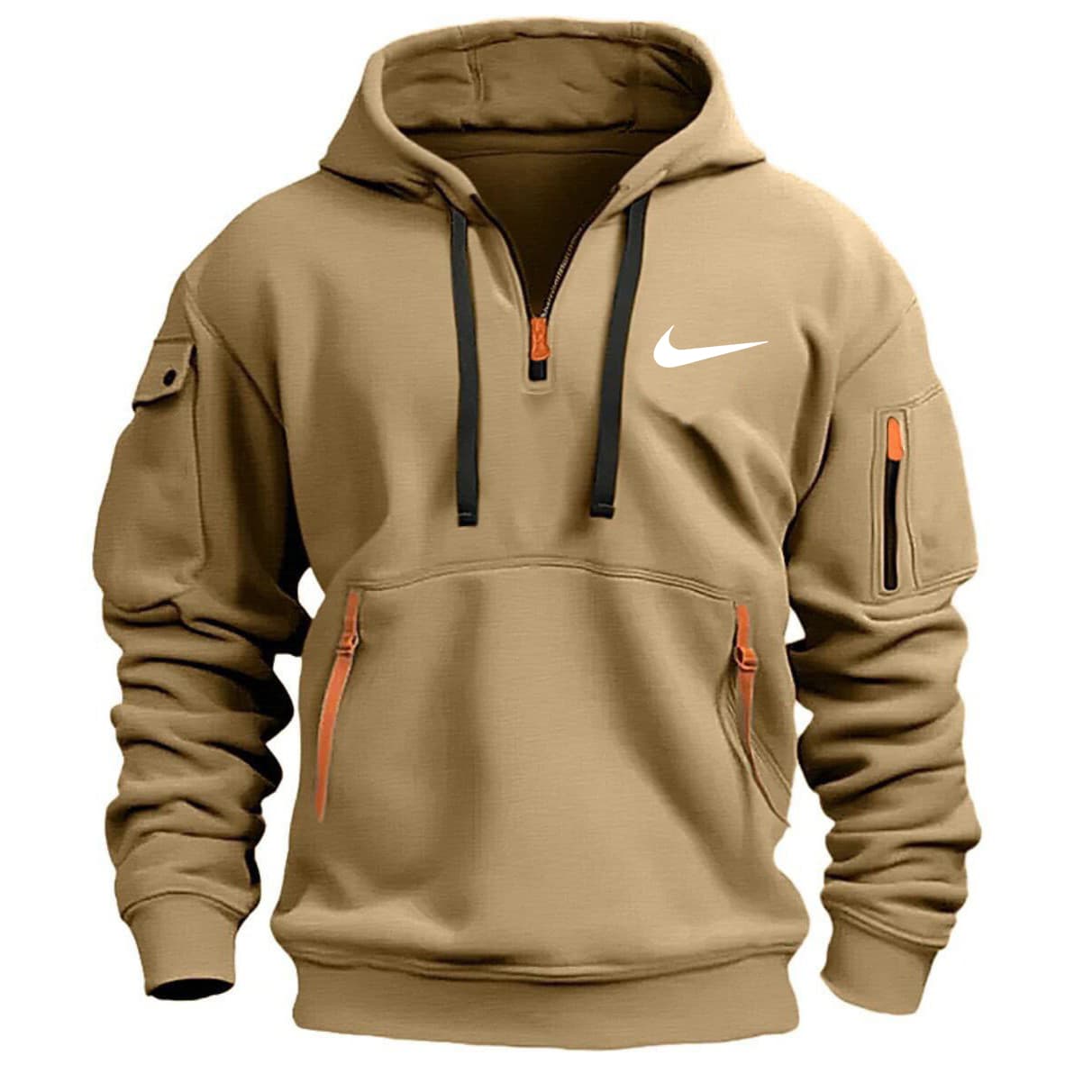 Sweat à capuche pour homme, printemps et automne, fermeture éclair, multi-poches, imprimé marée, veste de sport et décontractée pour homme