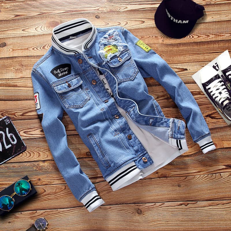 Spring And Autumn Denim Jacket Fashion Brand Plus-size Men's Stand Collar Top Denim Jacket For Men