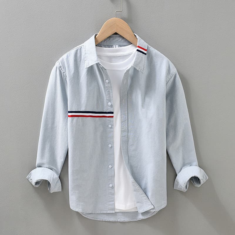 2092 Spring And Autumn Cotton Oxford Solid Color Square Neck Long Sleeve Shirt Men's Shirt Men's Casual Basic Youth Shirt Trend