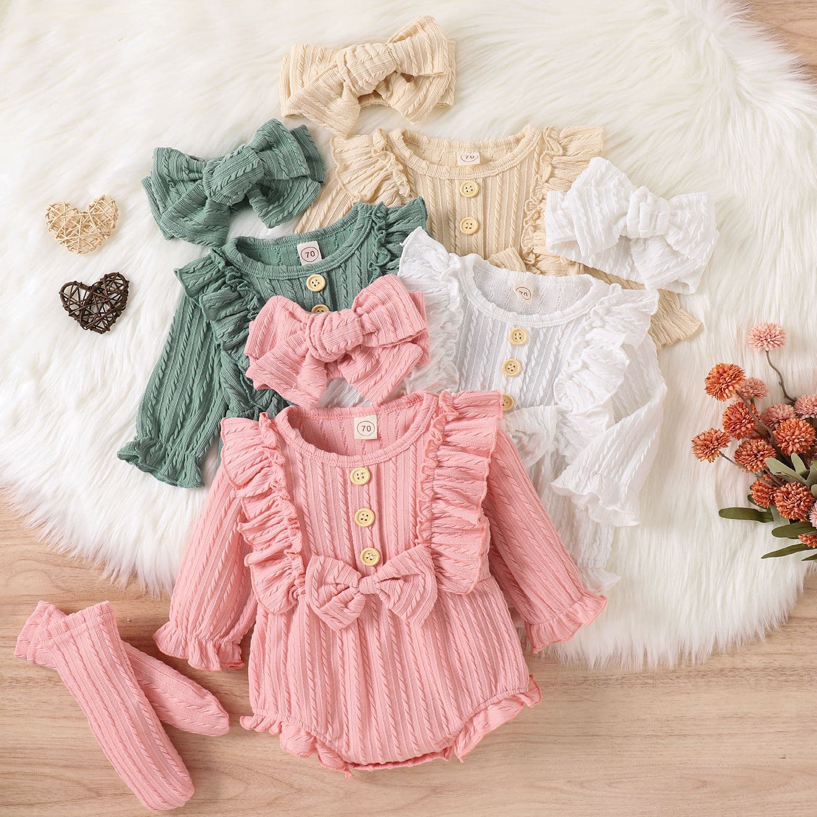 Baby Clothing Girls Long Sleeve One-piece Clothing Four-color Sweater Fabric Clothing + Foot Set