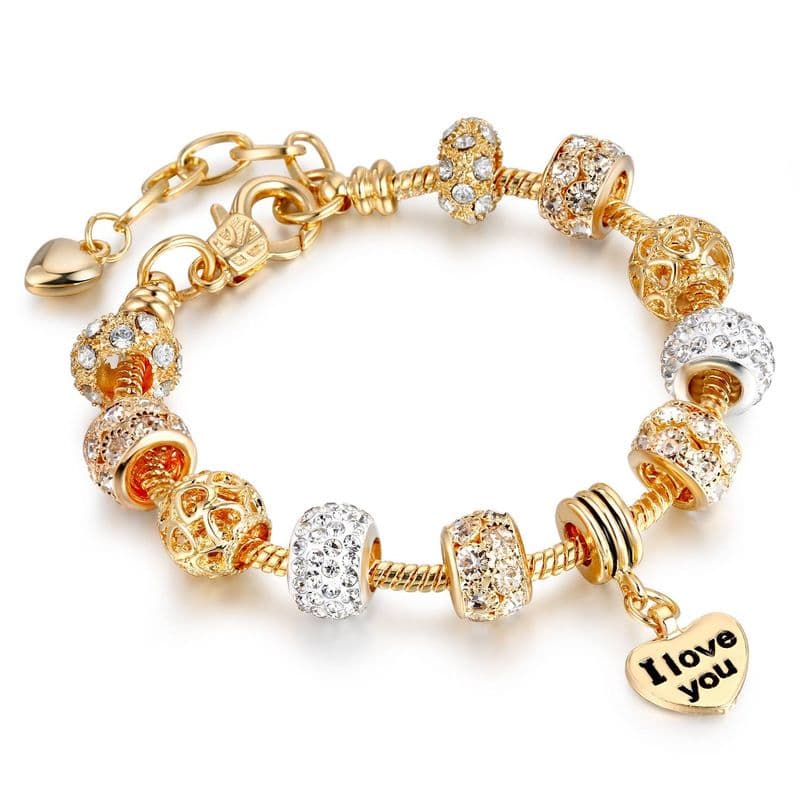 Heart I LOVE YOU " Gold Plated Charm Bracelet