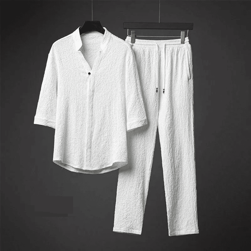 Men's Clothing Hot men's clothing light thin five quarter sleeve suit men's summer large size loose mid sleeve two piece suit wholesale