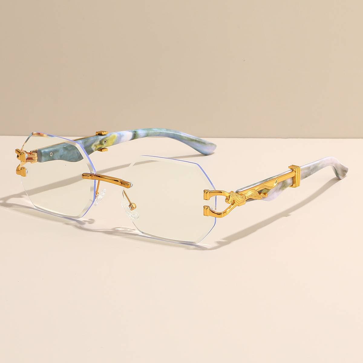 Europe And The United States Rimless Trimmed Sunglasses Fashion Box Beach Sunglasses Trend Leopard Decorative Frame Glasses.
