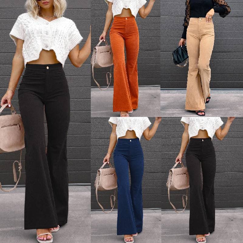 Women's Corduroy Four Season Pants New Home Dress Slim Bell Bottoms Casual Pants