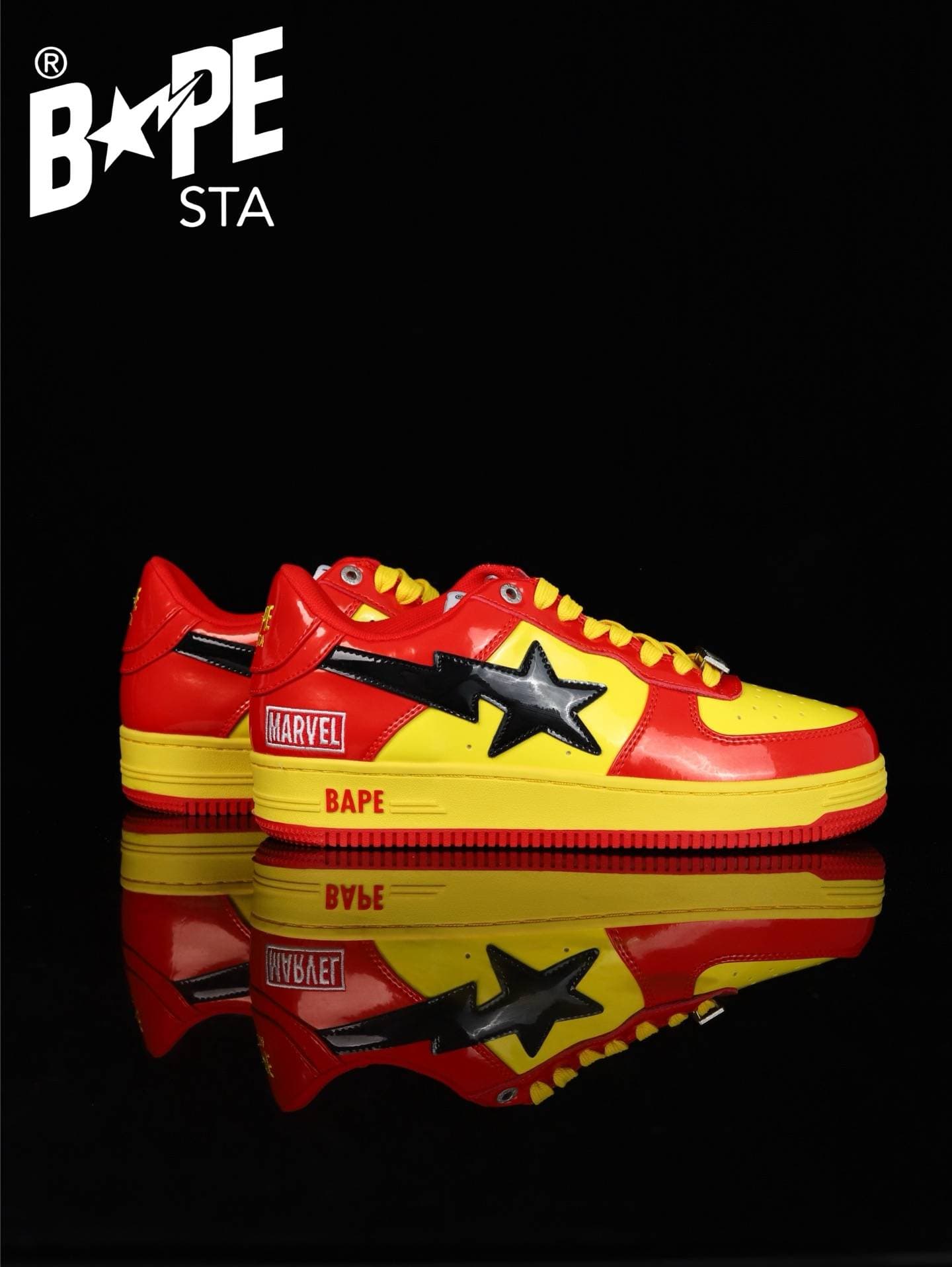 A BATHING-APE Classic Marvel-Lacquer Leather Splicing Fashion Board Shoes Air Force No.1 Board Shoes Unisex