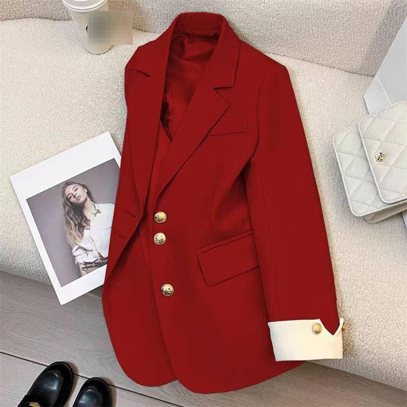 ​​Oversized Blazer For Women – Korean Relaxed Fit Single-Breasted Jacket, Trendy Work-to-Weekend Coat (Black/Beige/Red/Sky Blue/Gray)​​