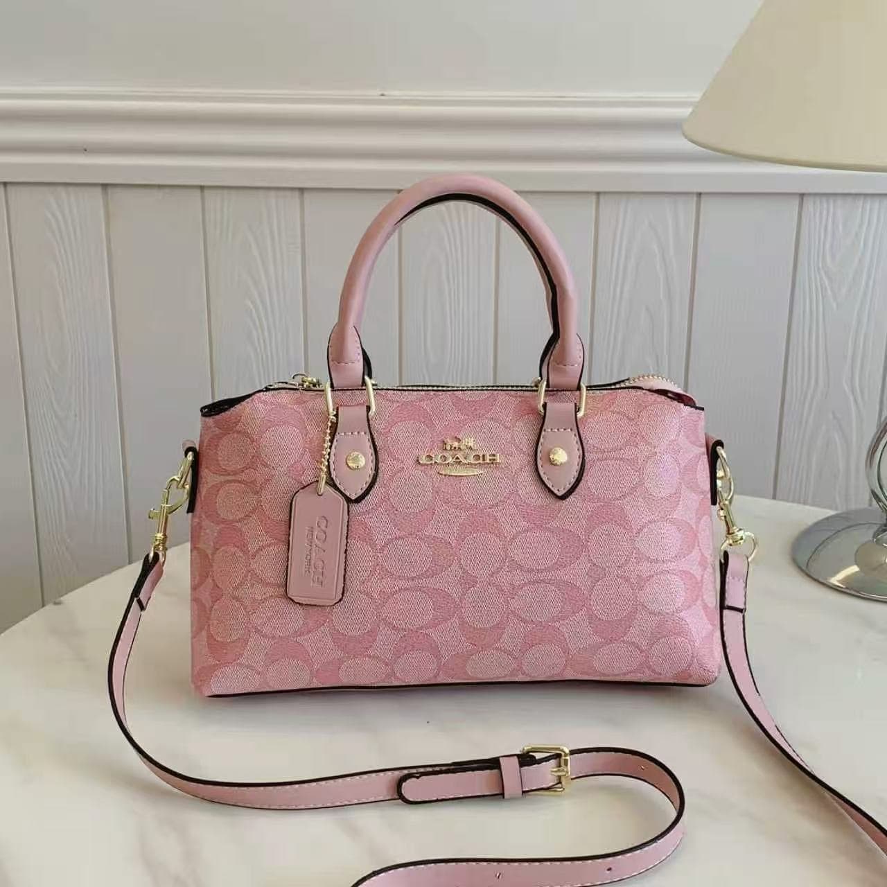Sac à main Coach pour femme, modèle tonneau à imprimé monogramme vintage, sac bandoulière rétro à double poignée supérieure et bandoulière