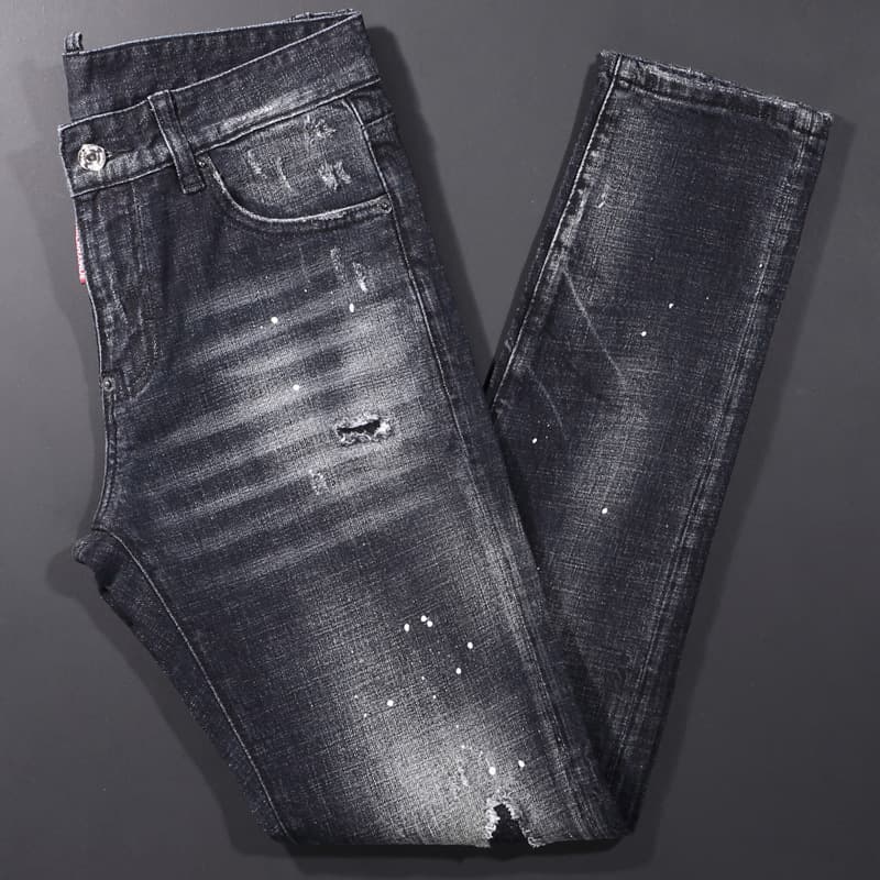 Men's Slim Fit Ripped Jeans High Waist European Style Slightly Elastic Denim Long Trousers Trendy And Generous Youth Fashion