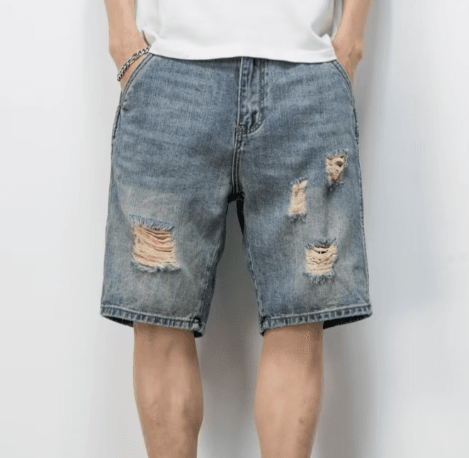Men's Clothing Fashionable Casual Retro Ripped Denim Shorts Men's Loose Distressed Trendy Versatile Handsome Shorts