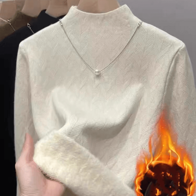 Women's Clothing Plush sweater bottoming shirt thickened one piece velvet half high collar inner warm top