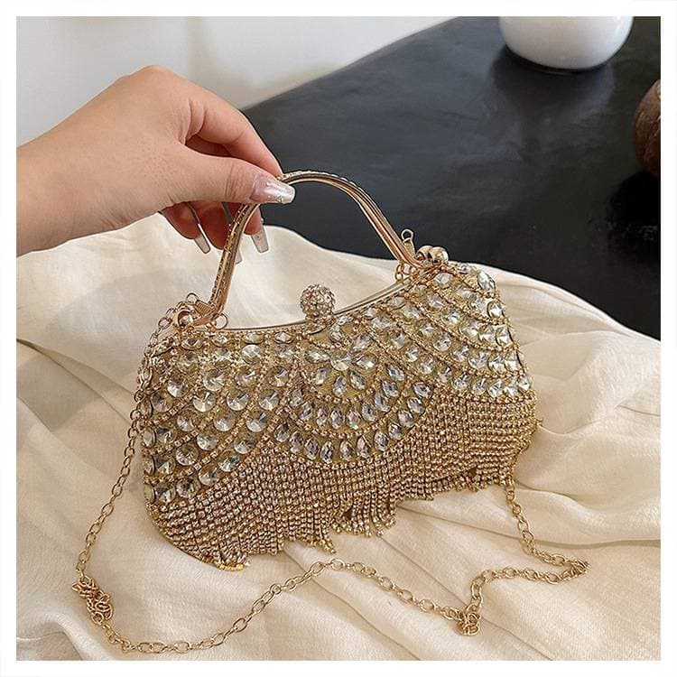 Handbag For Women Evening Bags Rhinestone Set Diamond Flash Fringe Hand Chain Box Woman