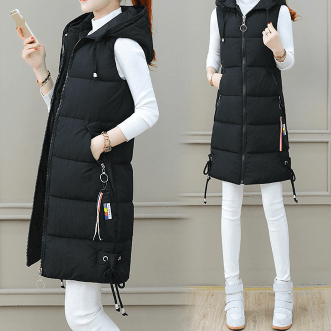 Women's Autumn And Winter Wear New Korean Version Of Loose Medium Long Cotton Vest Female Thick Warm Hooded Cotton Vest Coat