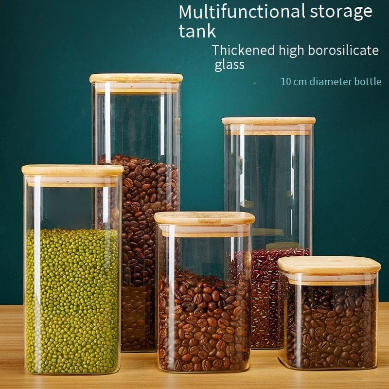Square Glass Storage Jars With Wooden Lids - Airtight Containers For Tea, Coffee & Dry Goods (Mini Size, Pantry & Kitchen Organization)