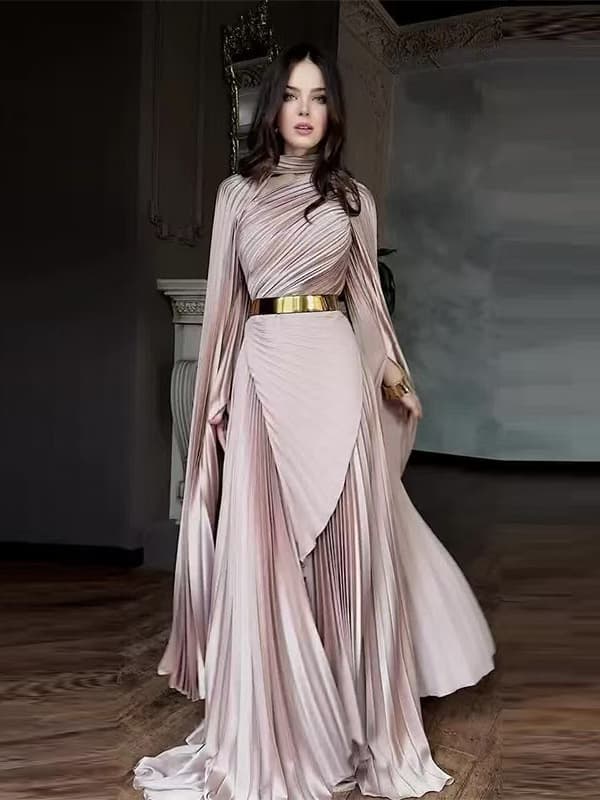 Modest Evening Dress Retro Elegant Long Sleeved Rhinestone Dress For Women Spring Fashion Muslim Clothing