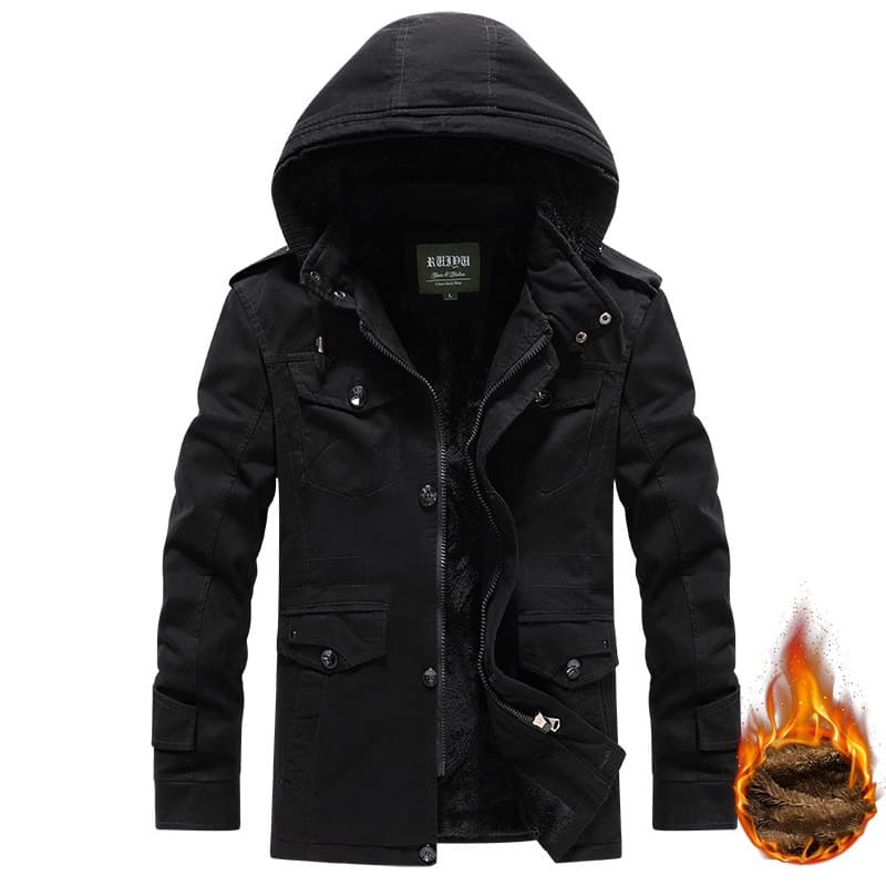 Men’s Winter Jacket – Thickened Fleece-Lined, 95% Cotton, Oversized Hooded Parka (Khaki/Green/Black, M-6XL, Breathable & Multi-Pocket)