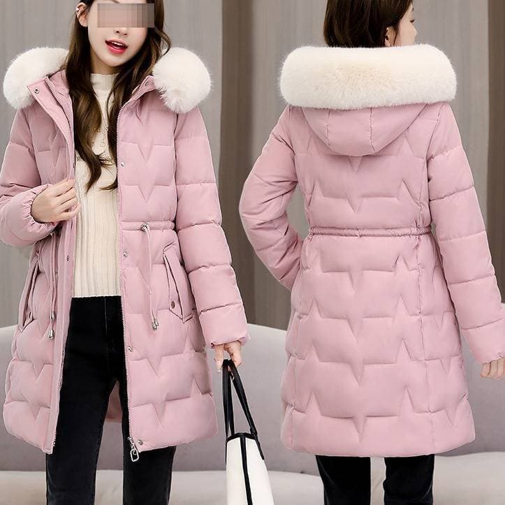 Women's Winter Long Padded Coat With Faux Fur Hood, Warm Thickened Down Alternative Jacket, Slim Fit Waist Design, Multiple Colors Available