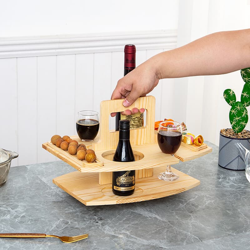 Modern Wooden Serving Tray With Handles – Multi-Layer Snack & Drink Holder For Home, Picnic, Party – Lightweight & Portable